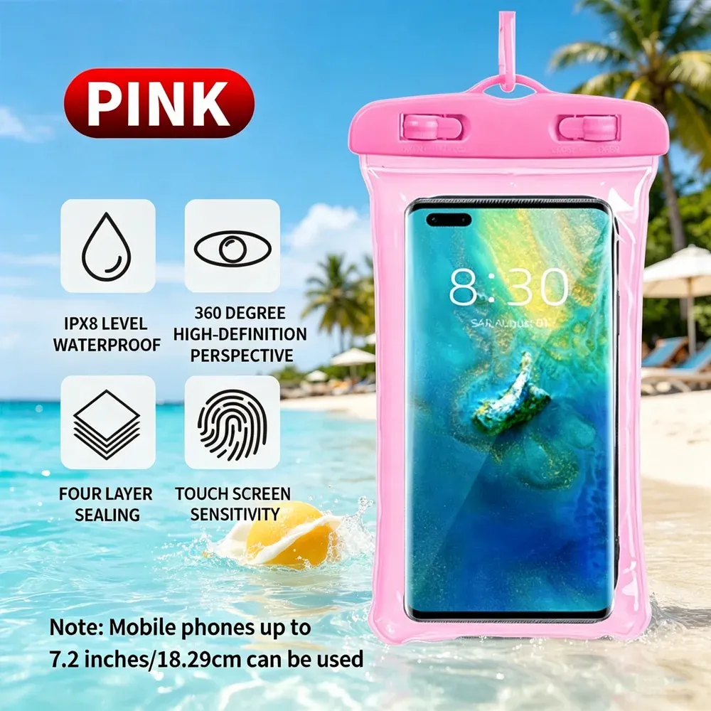 Pochette étanche flottante pour téléphone, transparente, avec cordon, pour la natation, la plage et les fêtes en piscine 7