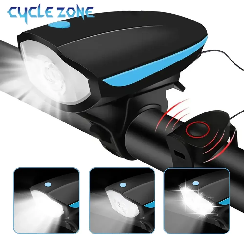 Phare LED rechargeable pour vélo avec klaxon et télécommande, 3 modes d'éclairage - Image 1