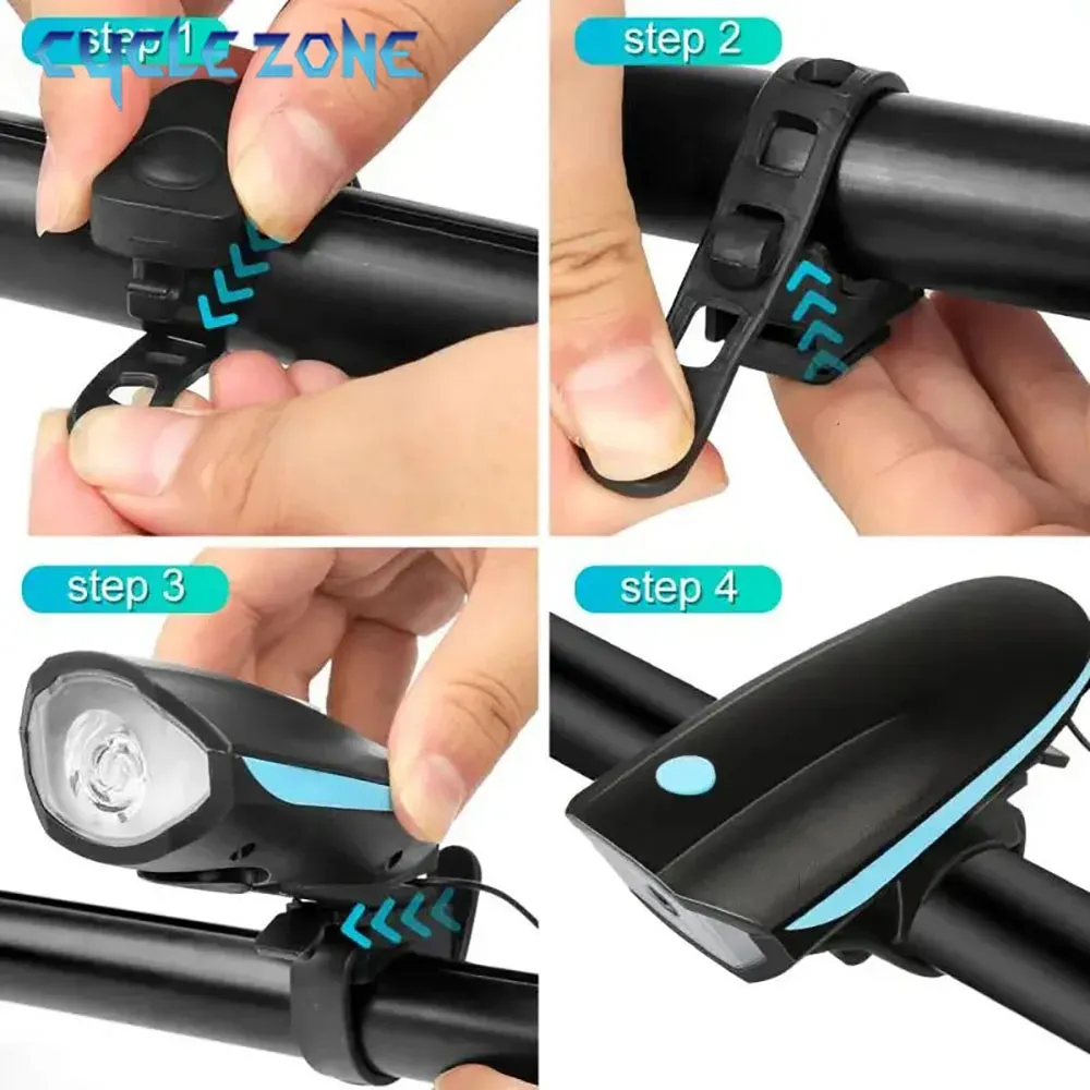 Phare LED rechargeable pour vélo avec klaxon et télécommande, 3 modes d'éclairage 2