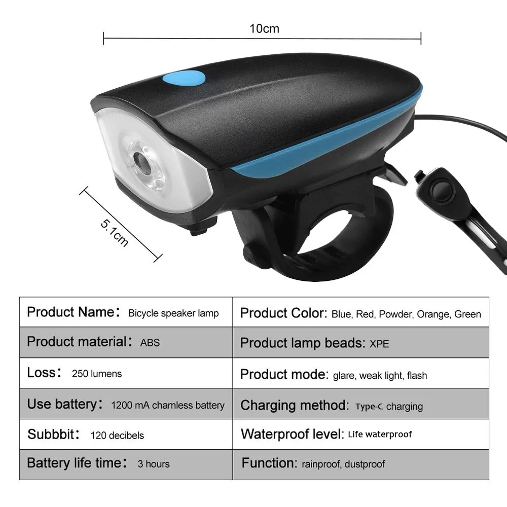 Phare LED rechargeable pour vélo avec klaxon et télécommande, 3 modes d'éclairage 6
