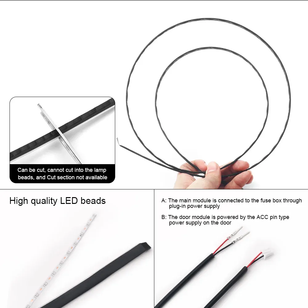 Kit d'éclairage d'ambiance LED RVB pour voiture, 18 en 1, à double zone, avec bande néon en acrylique et contrôle par application 5