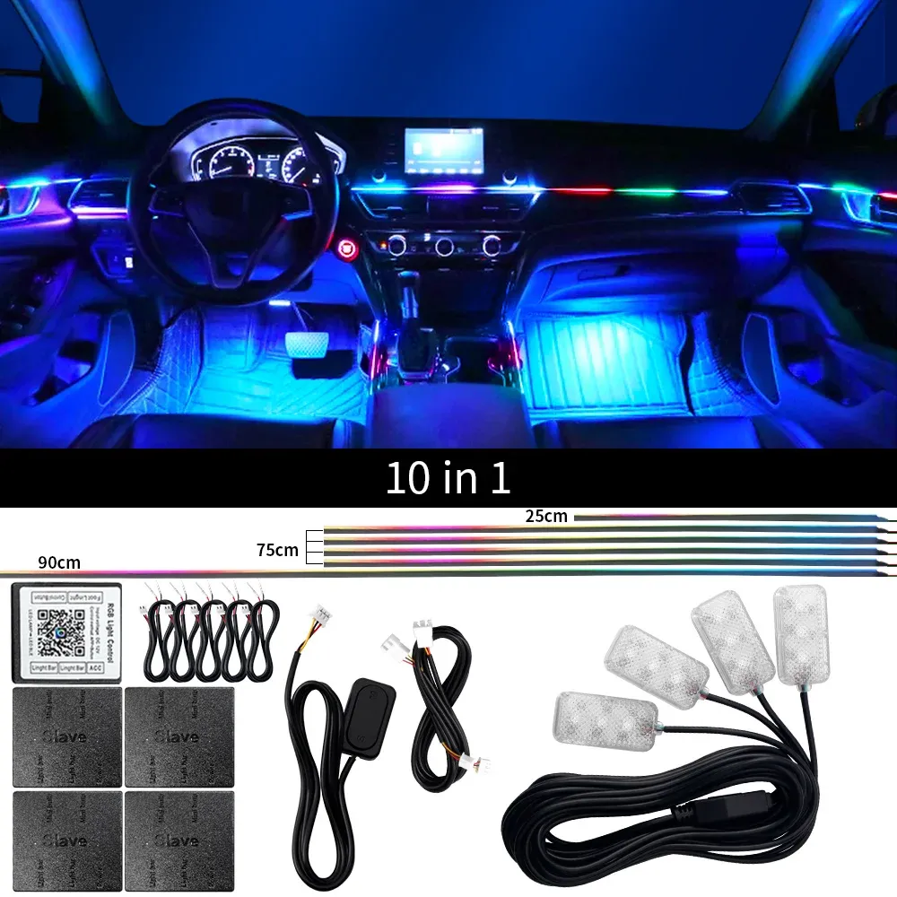 Kit d'éclairage d'ambiance LED RVB pour voiture, 18 en 1, à double zone, avec bande néon en acrylique et contrôle par application 7