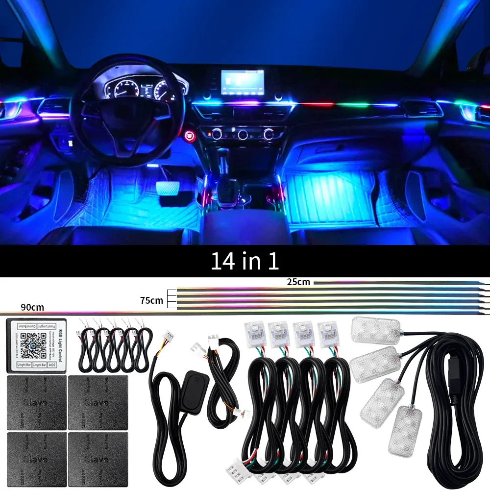 Kit d'éclairage d'ambiance LED RVB pour voiture, 18 en 1, à double zone, avec bande néon en acrylique et contrôle par application 8