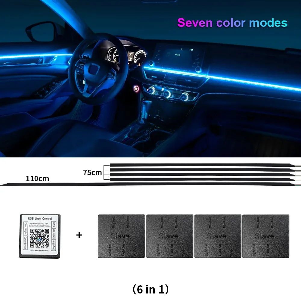 Kit d'éclairage d'ambiance LED RVB pour voiture, 18 en 1, à double zone, avec bande néon en acrylique et contrôle par application 10