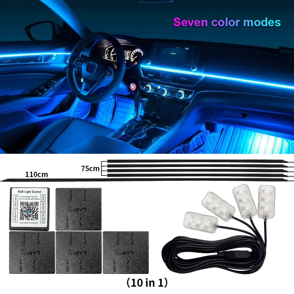 Kit d'éclairage d'ambiance LED RVB pour voiture, 18 en 1, à double zone, avec bande néon en acrylique et contrôle par application 13