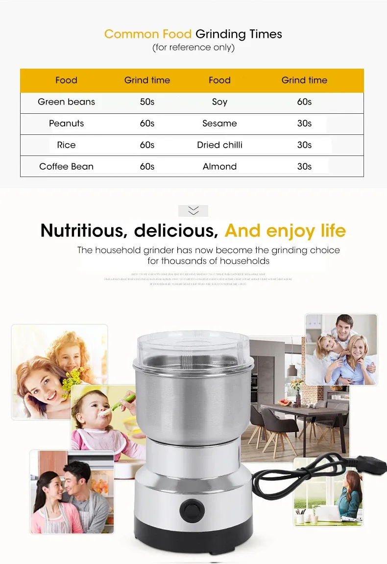 Mini moulin électrique domestique 300 ml, broyeur ultra-fin pour aliments pour bébé, café, épices, poivre et grains, 220 V 5