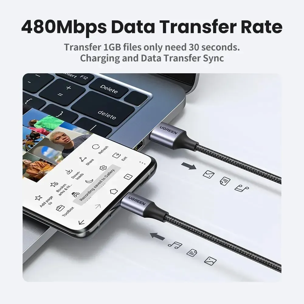 Câble de charge rapide USB-C magnétique 3A UGREEN pour iPad, Samsung, Xiaomi et Poco 6