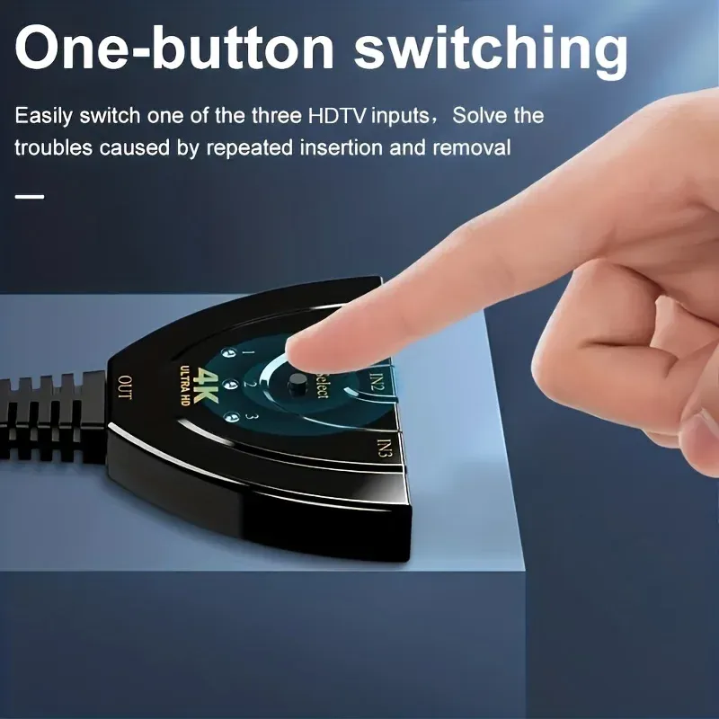 Commutateur HDMI 4K x 2K à 3 ports avec sortie unique, compatible 3D, pour Xbox, PS4, lecteur DVD, PC, ordinateur portable et téléviseur 3
