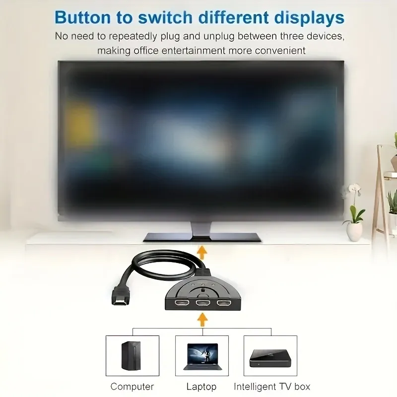Commutateur HDMI 4K x 2K à 3 ports avec sortie unique, compatible 3D, pour Xbox, PS4, lecteur DVD, PC, ordinateur portable et téléviseur 4