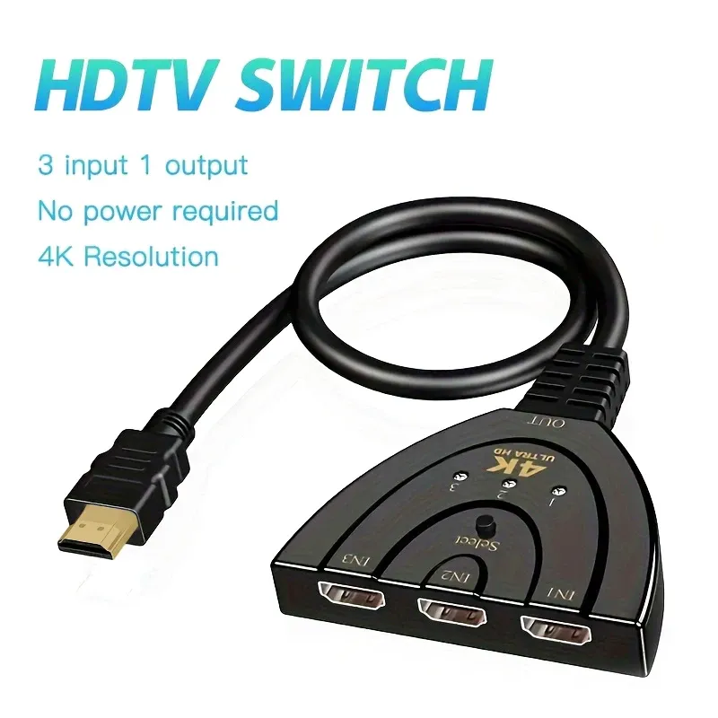 Commutateur HDMI 4K x 2K à 3 ports avec sortie unique, compatible 3D, pour Xbox, PS4, lecteur DVD, PC, ordinateur portable et téléviseur 6