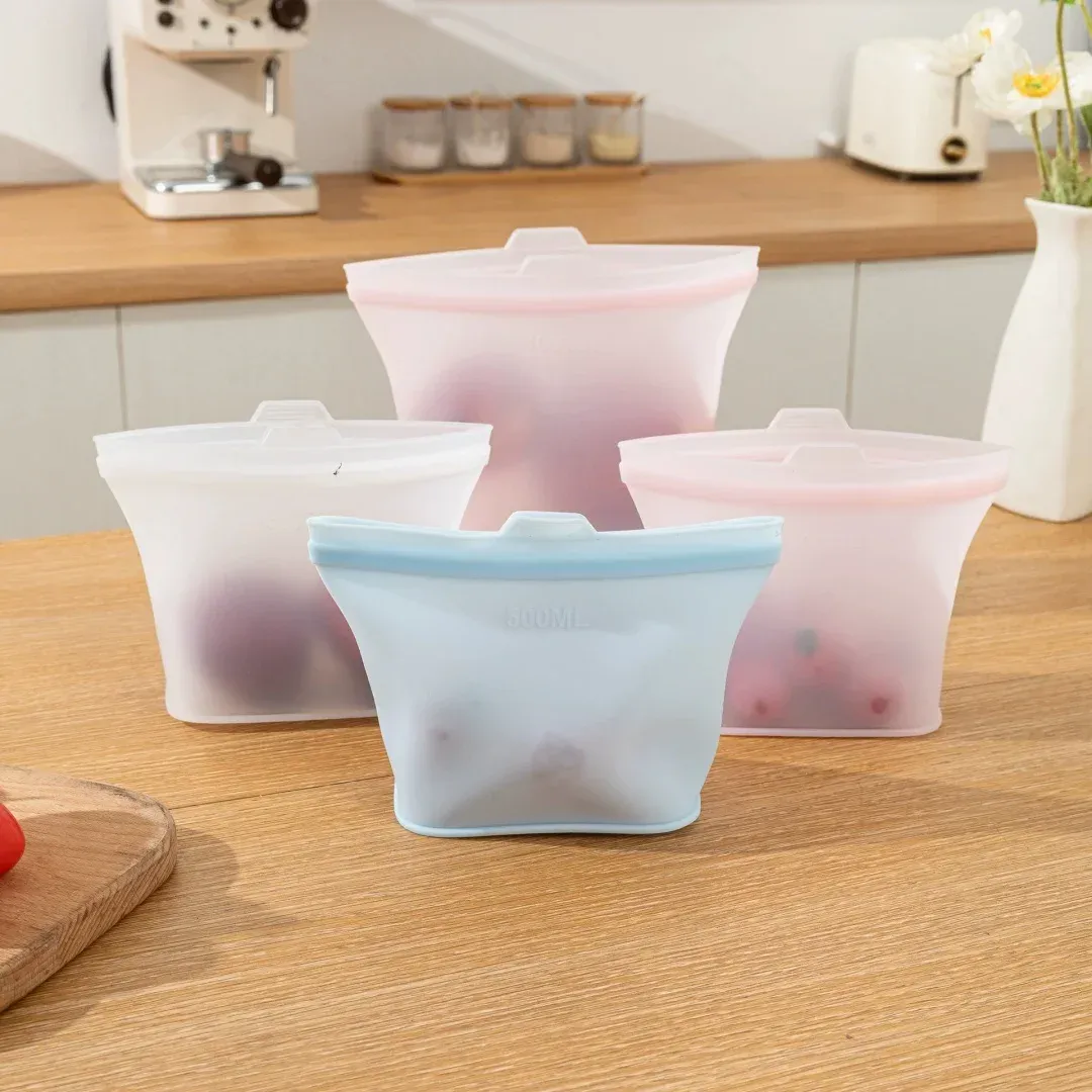 Sacs de conservation alimentaire réutilisables en silicone à fermeture zippée, compatibles lave-vaisselle, micro-ondes et four 3