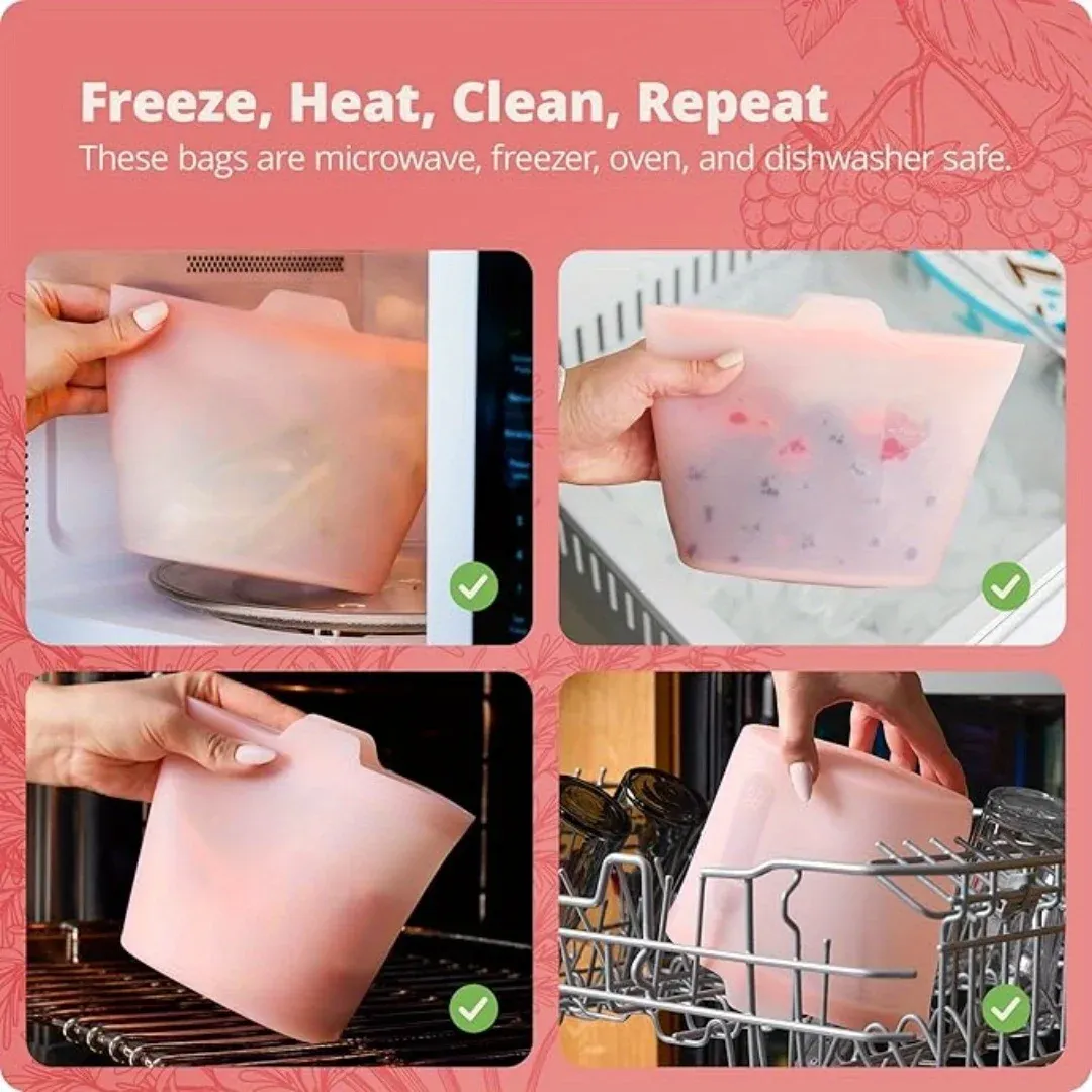 Sacs de conservation réutilisables en silicone, vue d'ensemble