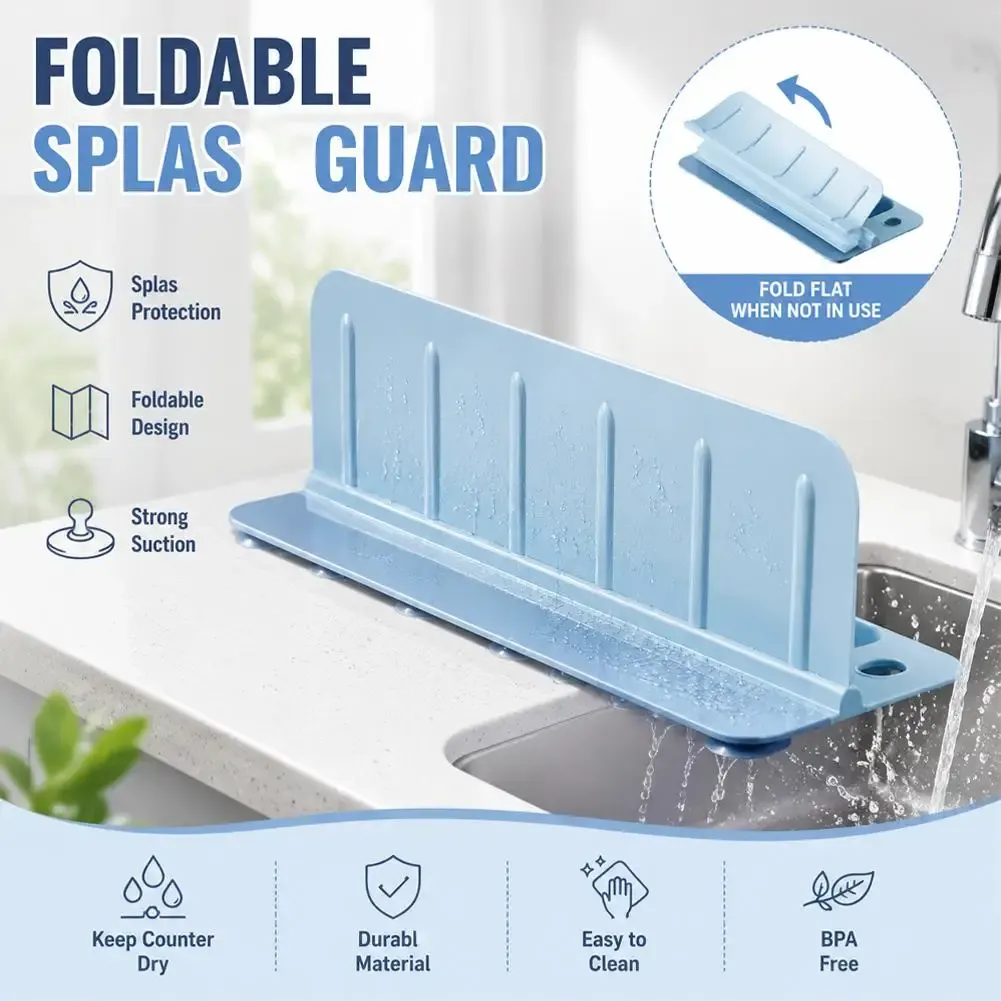 Barrière anti-éclaboussures pliable en silicone pour évier, imperméable et antidérapante 3
