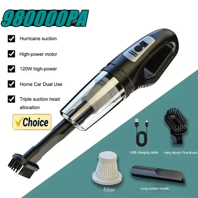 Aspirateur à main sans fil avec chargeur USB, 120 W, pour voiture, aspiration puissante, pour la maison, le bureau et les poils d'animaux 8