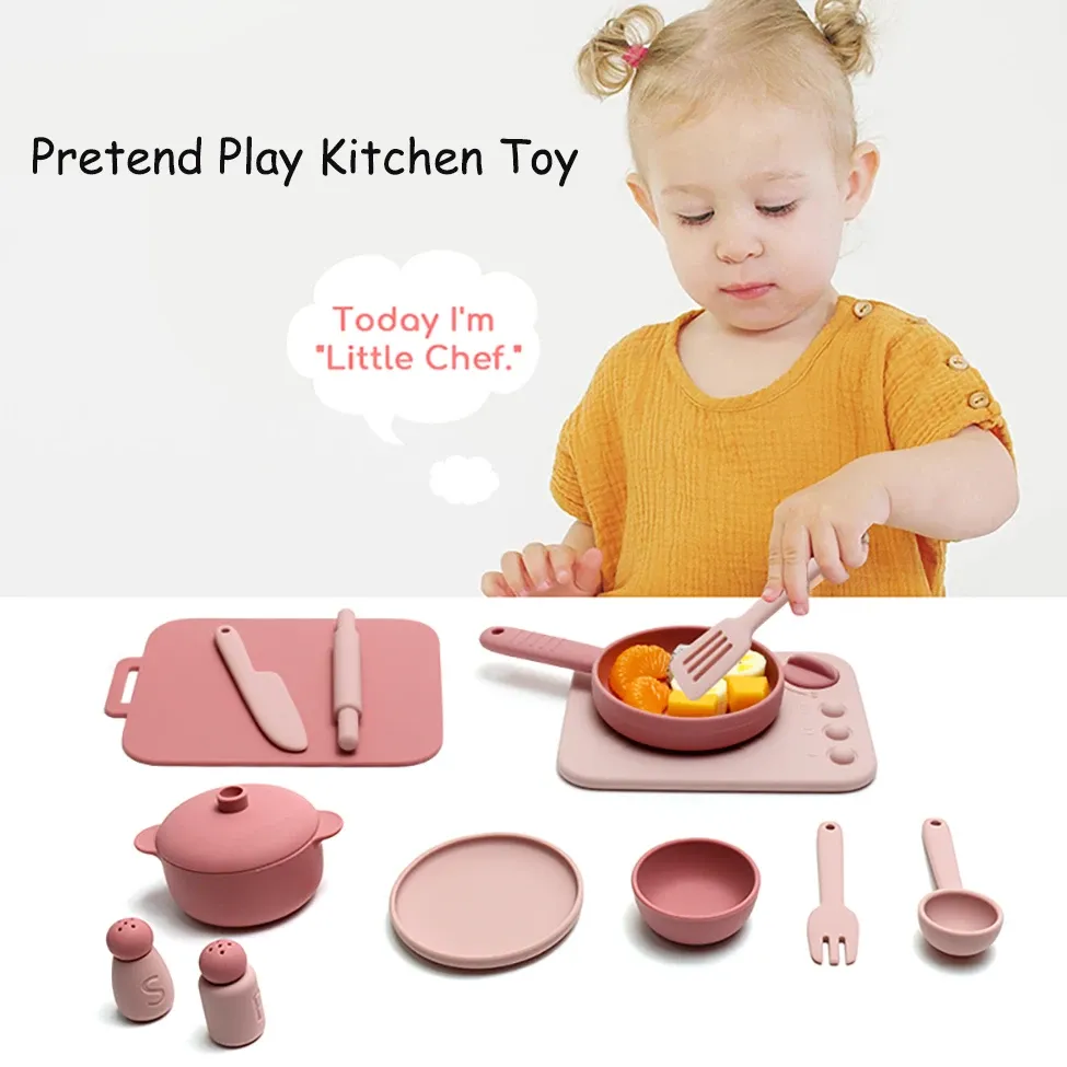 Ensemble de cuisine en silicone de 13 pièces, jouet d'imitation éducatif pour tout-petits 2