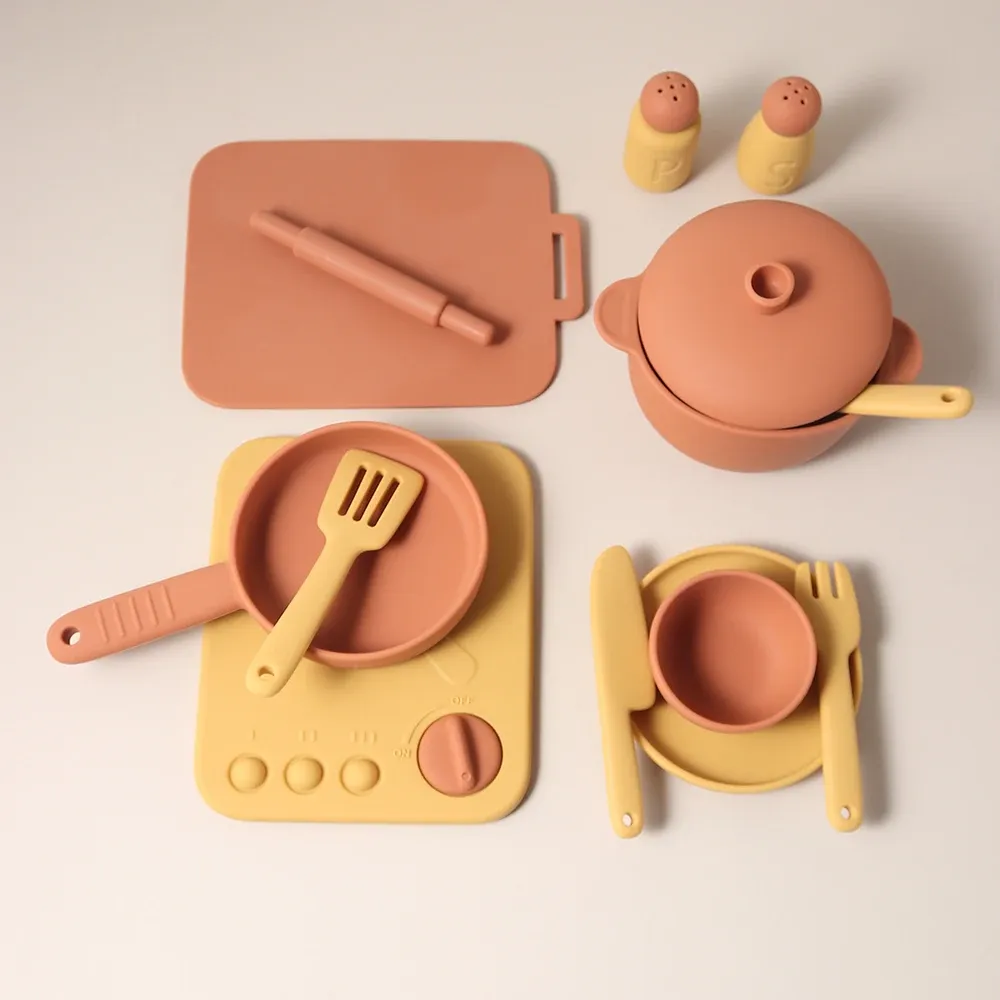 Ensemble de cuisine en silicone de 13 pièces, jouet d'imitation éducatif pour tout-petits 3