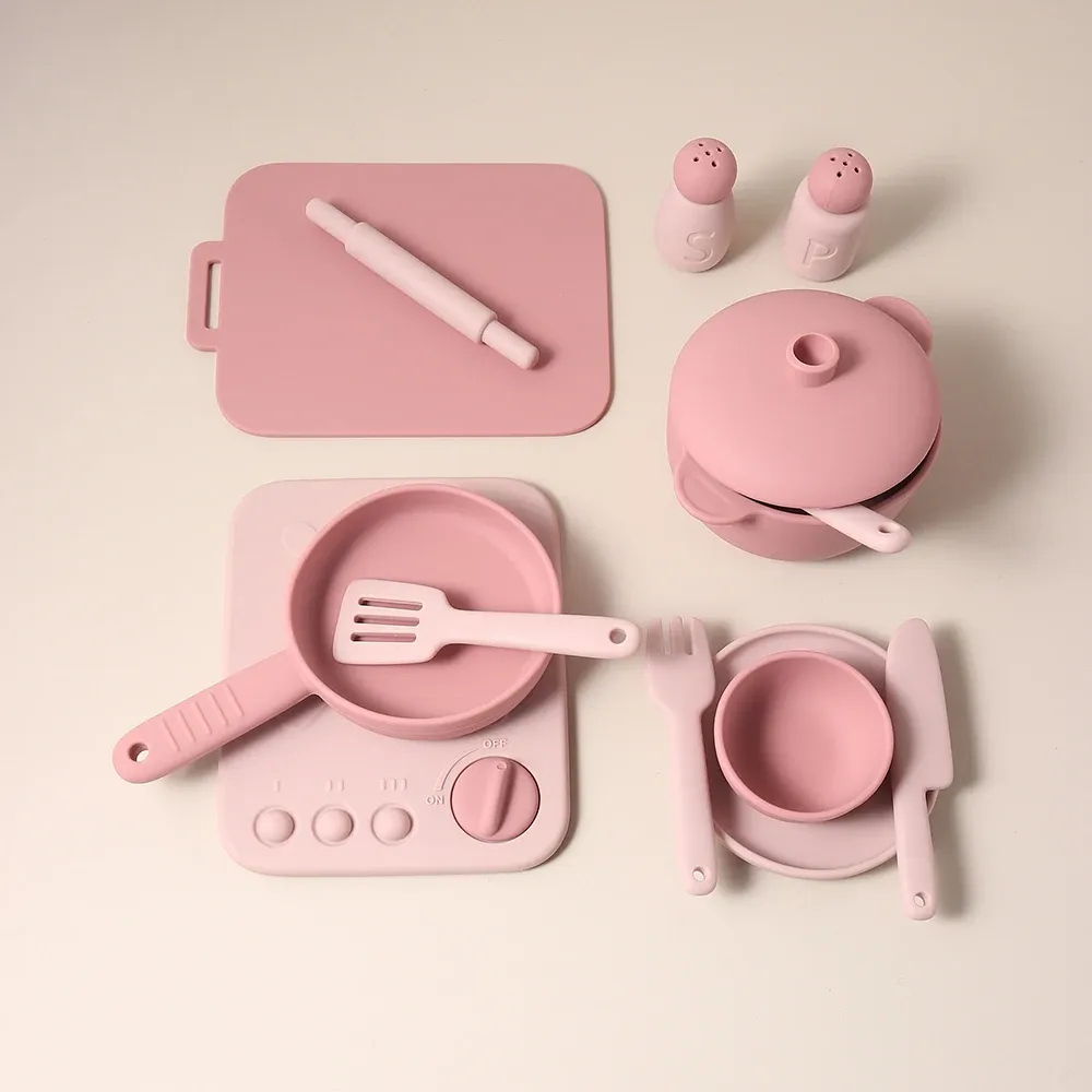 Ensemble de cuisine en silicone de 13 pièces, jouet d'imitation éducatif pour tout-petits