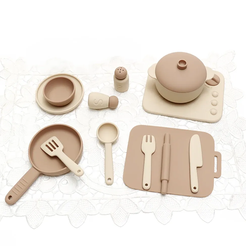 Ensemble de cuisine en silicone de 13 pièces, jouet d'imitation éducatif pour tout-petits 4
