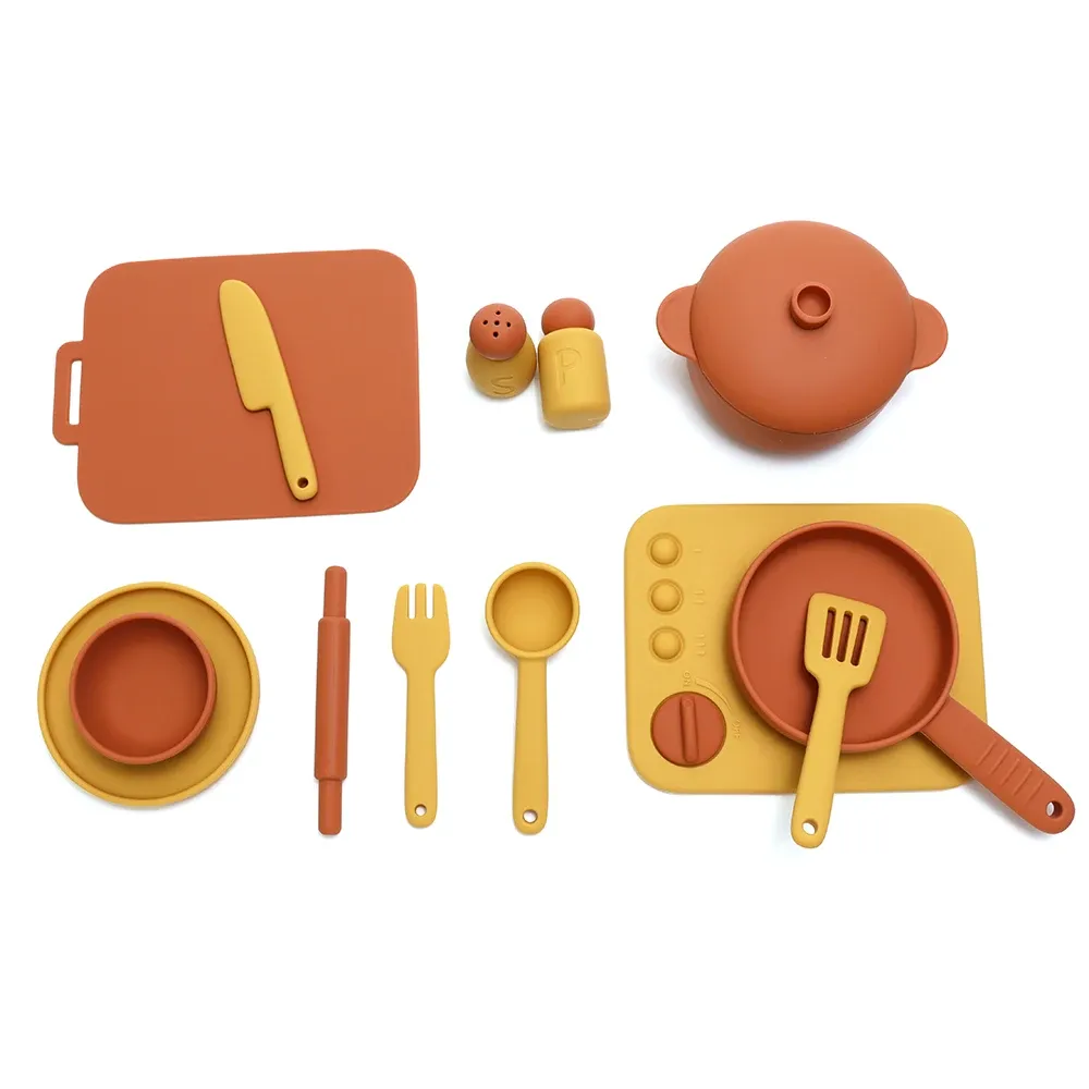 Ensemble de cuisine en silicone de 13 pièces, jouet d'imitation éducatif pour tout-petits 5