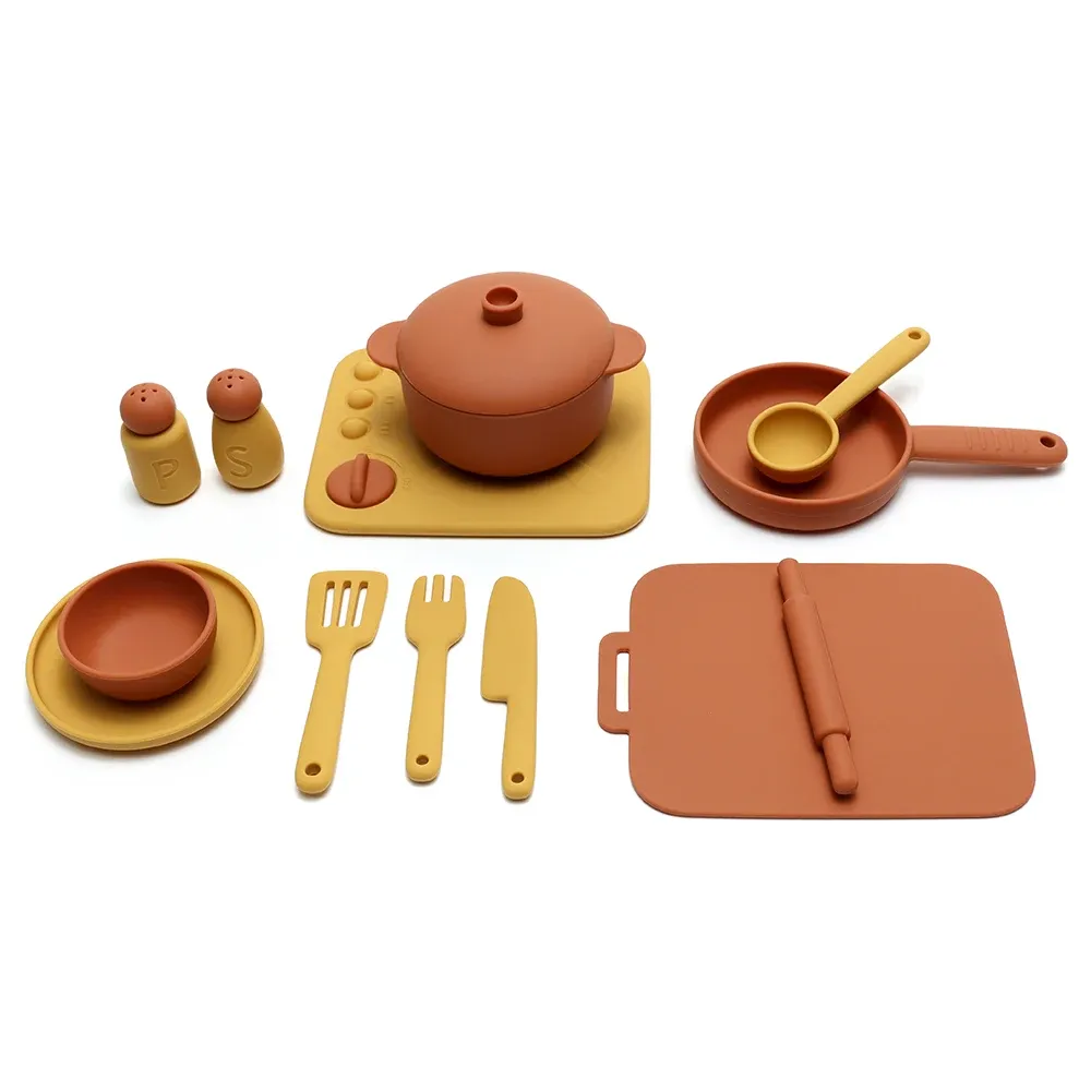 Ensemble de cuisine en silicone de 13 pièces, jouet d'imitation éducatif pour tout-petits 10