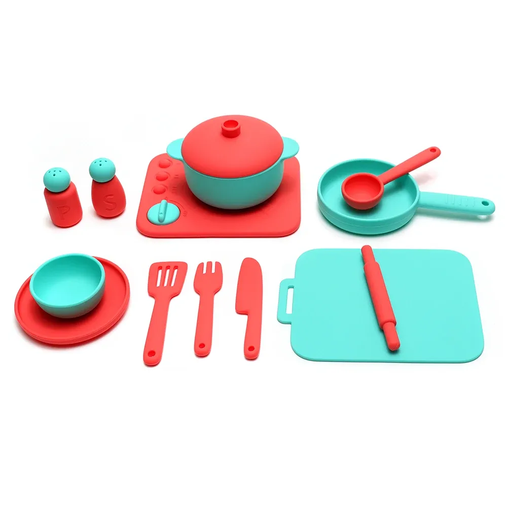 Ensemble de cuisine en silicone de 13 pièces, jouet d'imitation éducatif pour tout-petits 9