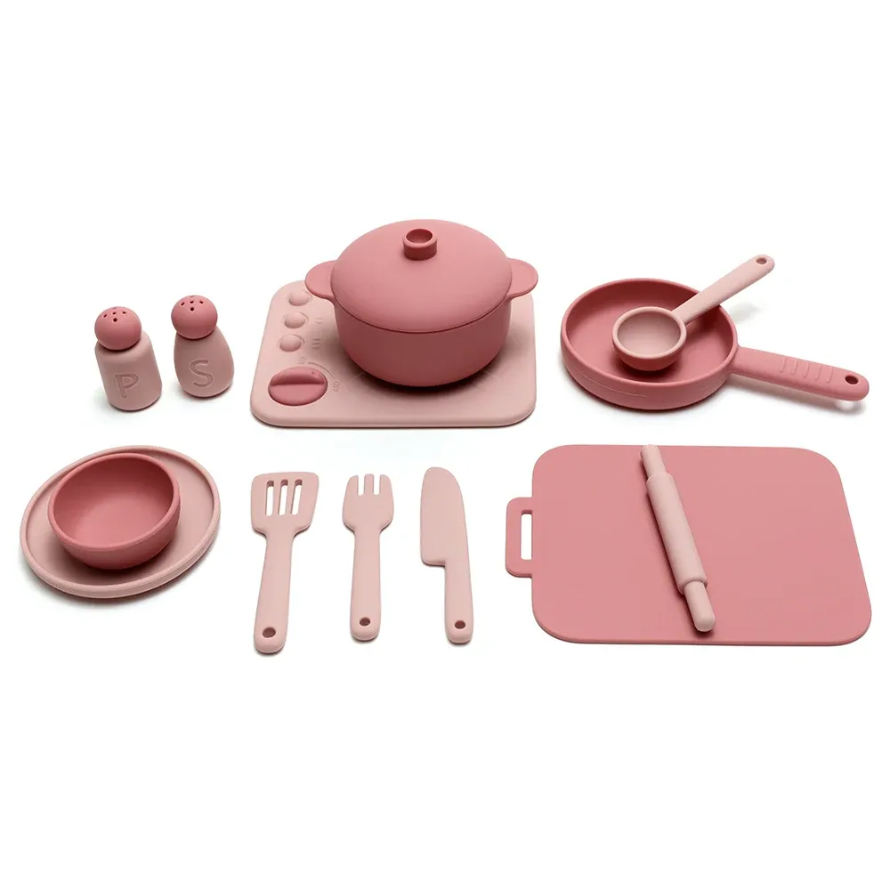 Ensemble de cuisine en silicone de 13 pièces, jouet d'imitation éducatif pour tout-petits 8