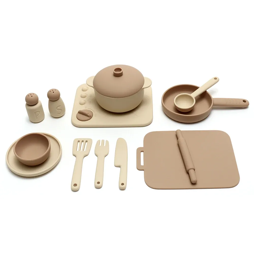 Ensemble de cuisine en silicone de 13 pièces, jouet d'imitation éducatif pour tout-petits 7