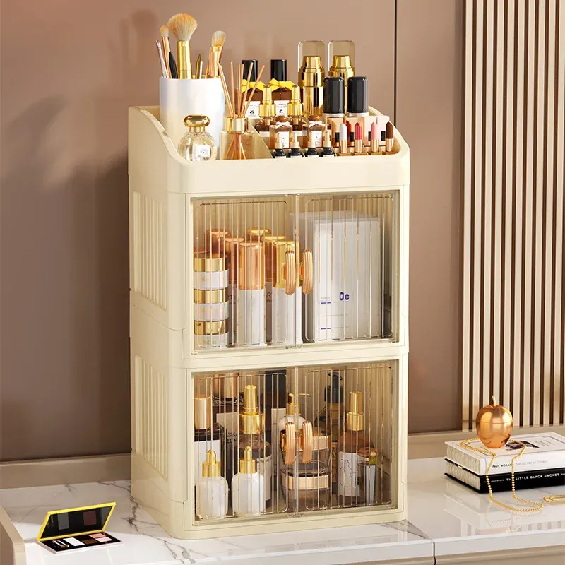 Organisateur de maquillage replié pour un rangement compact