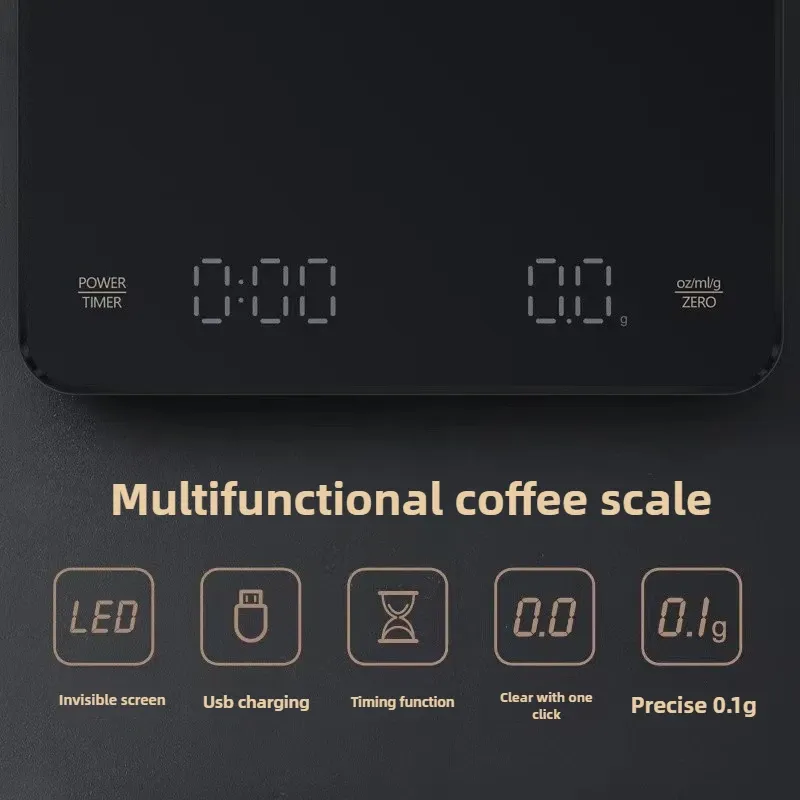 Balance à café numérique rechargeable avec minuterie et écran LED, port USB, capacité 3 kg, précision 0,1 g 5