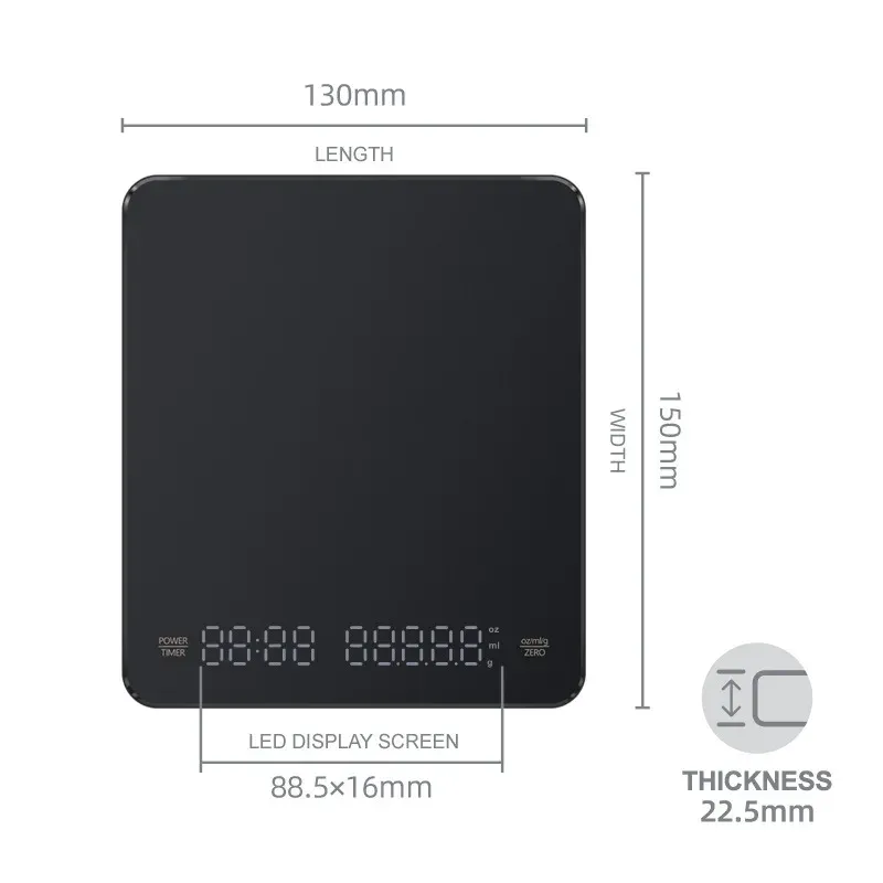 Balance à café numérique rechargeable avec minuterie et écran LED, port USB, capacité 3 kg, précision 0,1 g 6