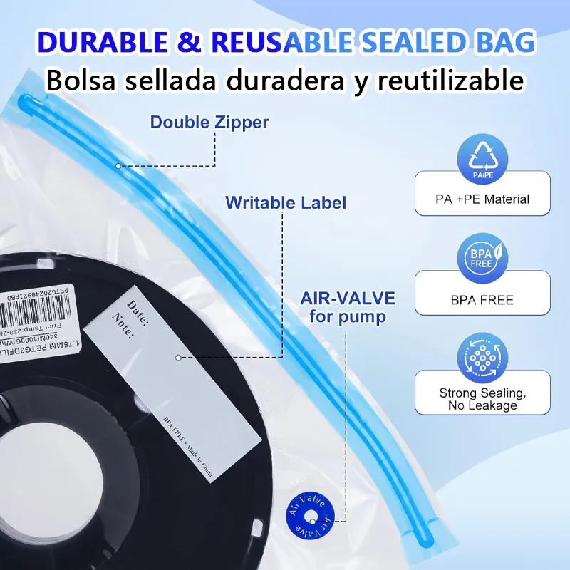 Sacs de stockage sous vide pour filament avec pompe manuelle/électrique, accessoires pour imprimante 3D, pour filament PLA, ABS, PETG, nylon, TPU et ASA, conservation au sec 4