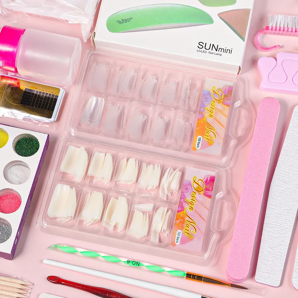 Poudre acrylique et monomère liquide pour ongles, kit de décoration artistique avec paillettes en cristal, pointes 3D et outils de sculpture 5