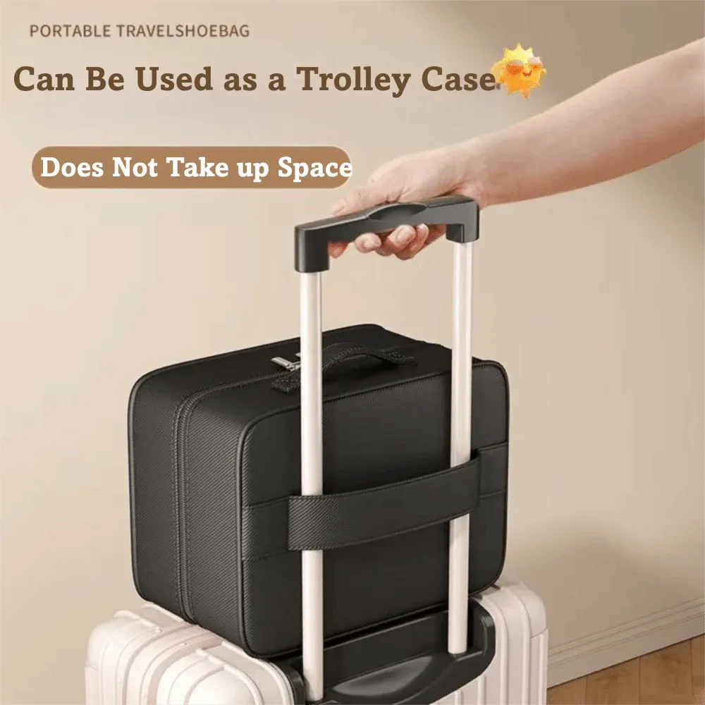 Sac à chaussures de voyage multicouche étanche à fermeture éclair, rangement portable robuste pour 4 paires 3