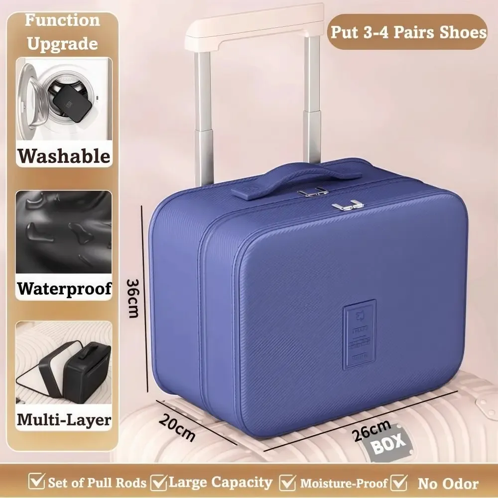 Sac à chaussures de voyage multicouche étanche à fermeture éclair, rangement portable robuste pour 4 paires 5