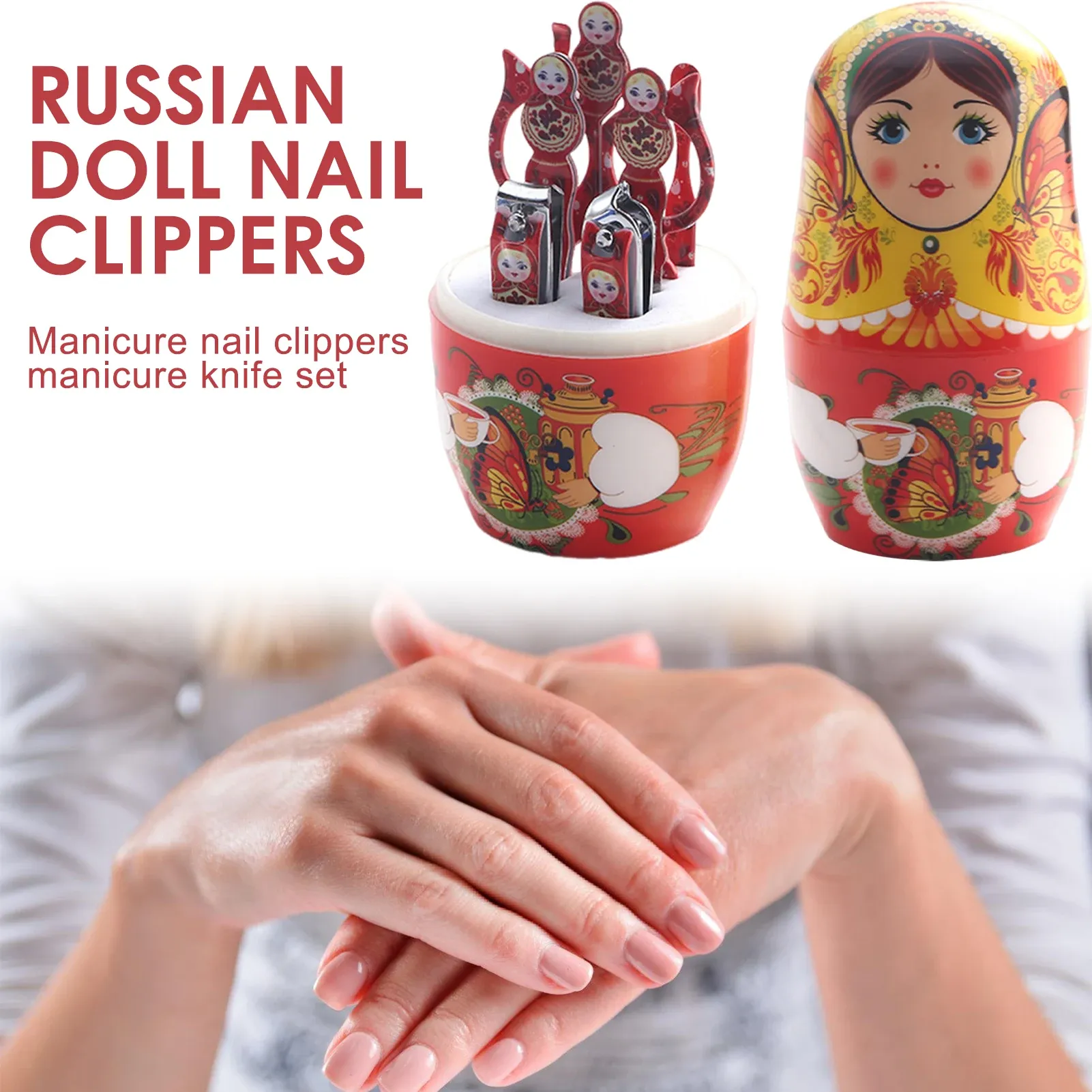 Ensemble de coupe-ongles créatif style poupée russe, kit de manucure, polissage des ongles, outils de mise en forme et de coupe - Image 1