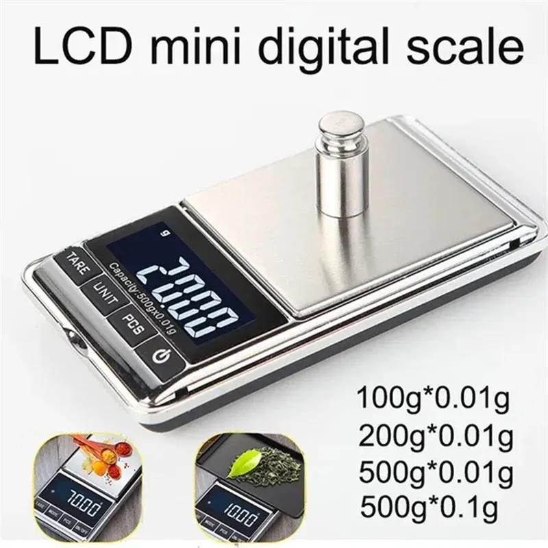 Mini balance numérique 100/200/500 g, précision 0,01 g, écran LCD rétroéclairé, balance de poche électronique pour bijoux, pesée en grammes pour la cuisine - Image 1