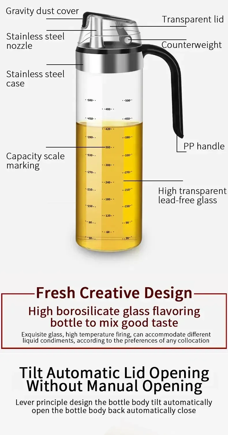 Bouteille d'huile en verre en situation