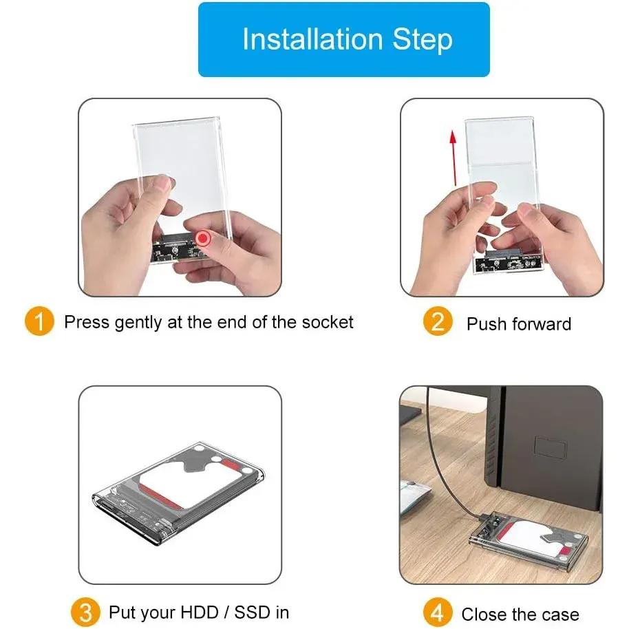 Boîtier de disque dur externe SATA vers USB 3.0, 2,5 pouces, UASP, transparent, portable, compatible disque dur 2 To, sans outil 5