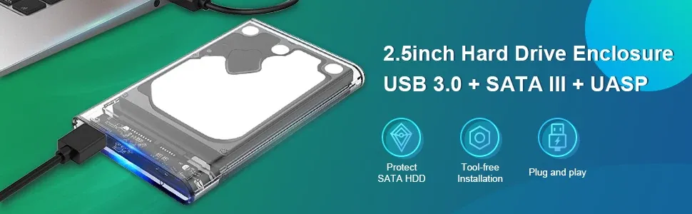 Boîtier de disque dur externe transparent en situation
