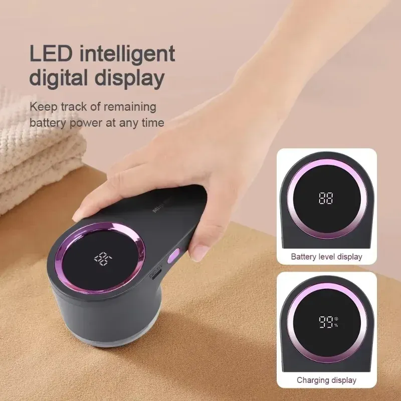Dissolvant de peluches électrique portable avec écran LED, rasoir anti-bouloches rechargeable par USB, tondeuse à bouloches pour vêtements 5
