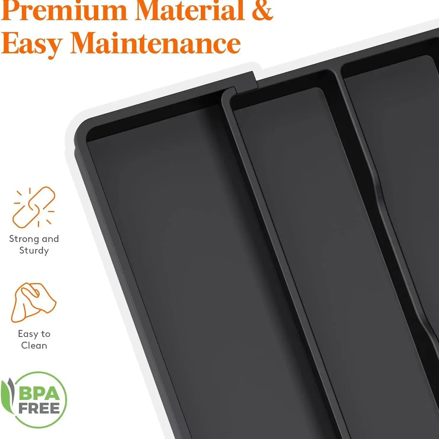 Organisateur de tiroir pour argenterie de cuisine, plateau extensible et réglable pour couverts, cuillères, fourchettes et couteaux 3