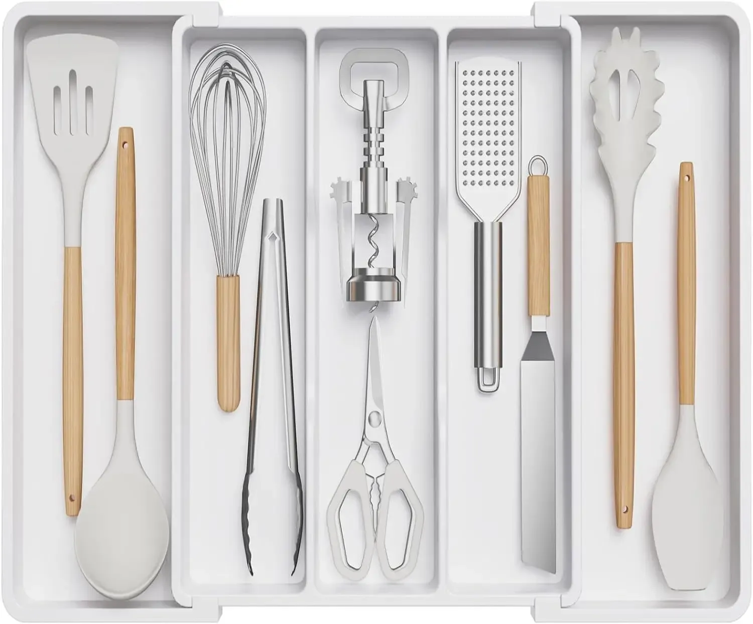 Organisateur de tiroir pour argenterie de cuisine, plateau extensible et réglable pour couverts, cuillères, fourchettes et couteaux 7