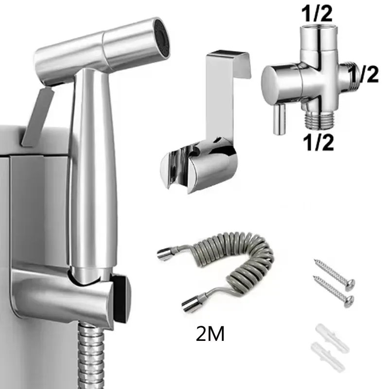 Pulvérisateur de bidet portable avec support, fonction autonettoyante, vanne 3 voies, flexible et pommeau de douche - Image 1