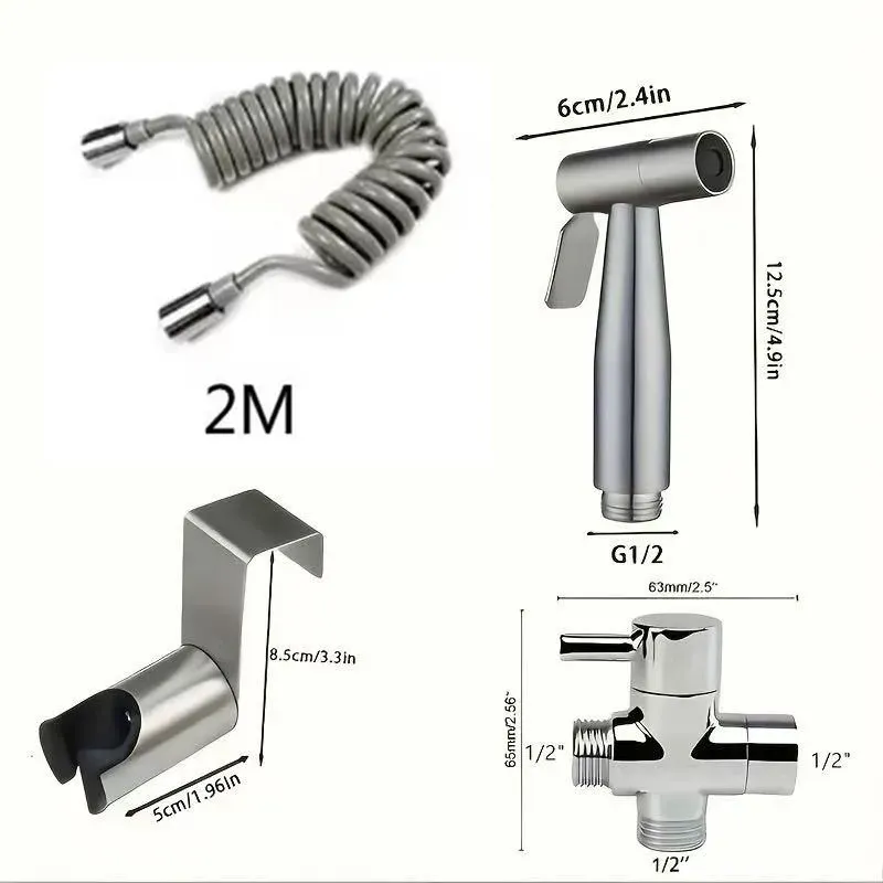 Pulvérisateur de bidet portable avec support, fonction autonettoyante, vanne 3 voies, flexible et pommeau de douche 7