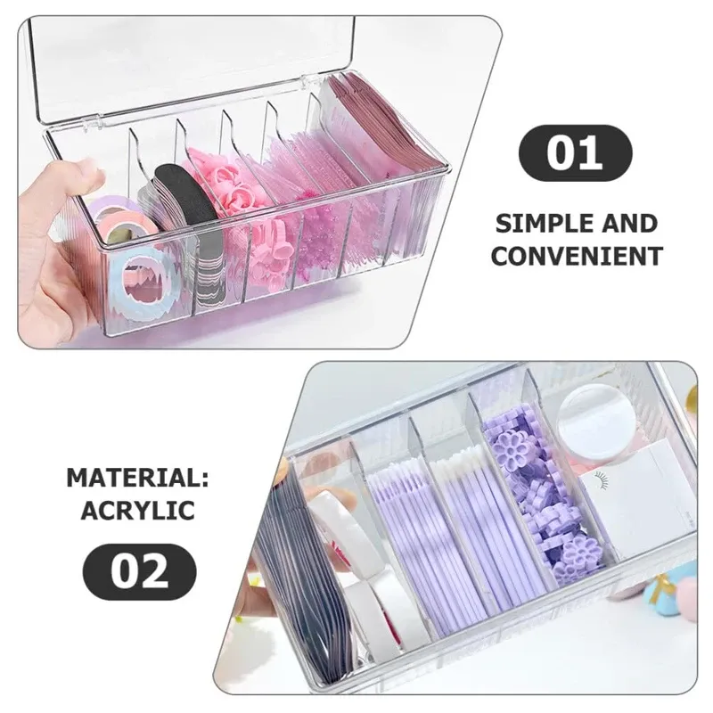 Boîte de rangement pour cils avec couvercle en acrylique transparent, organisateur de cosmétiques de bureau 4
