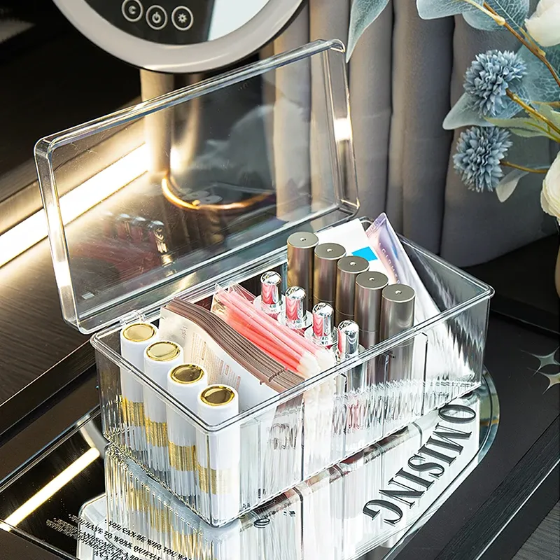 Boîte de rangement cosmétique avec couvercle, finition soignée