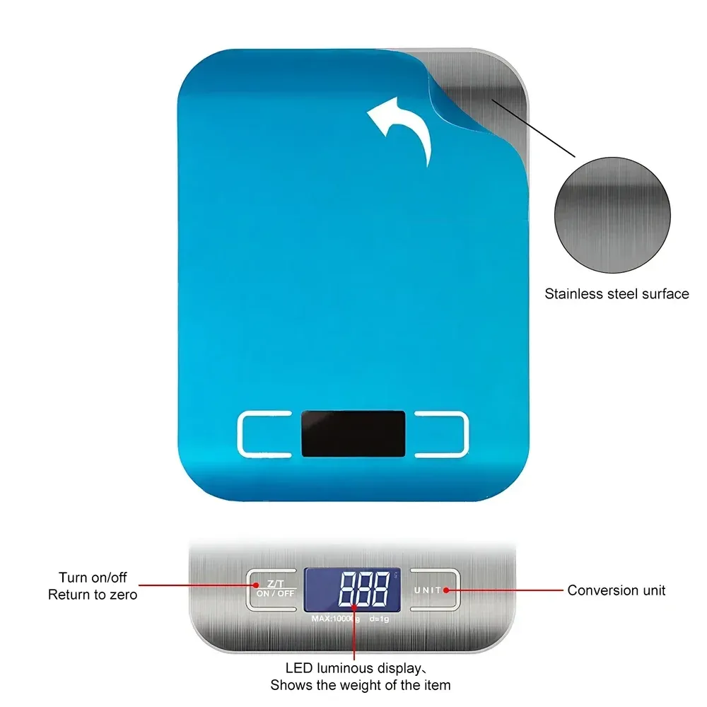 Balance de cuisine numérique LED en acier inoxydable, 5 kg / 1 g 3