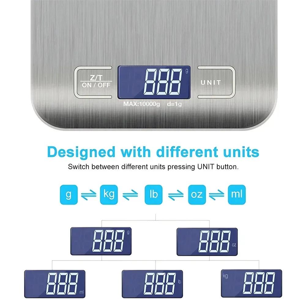 Balance de cuisine numérique LED en acier inoxydable, 5 kg / 1 g 5