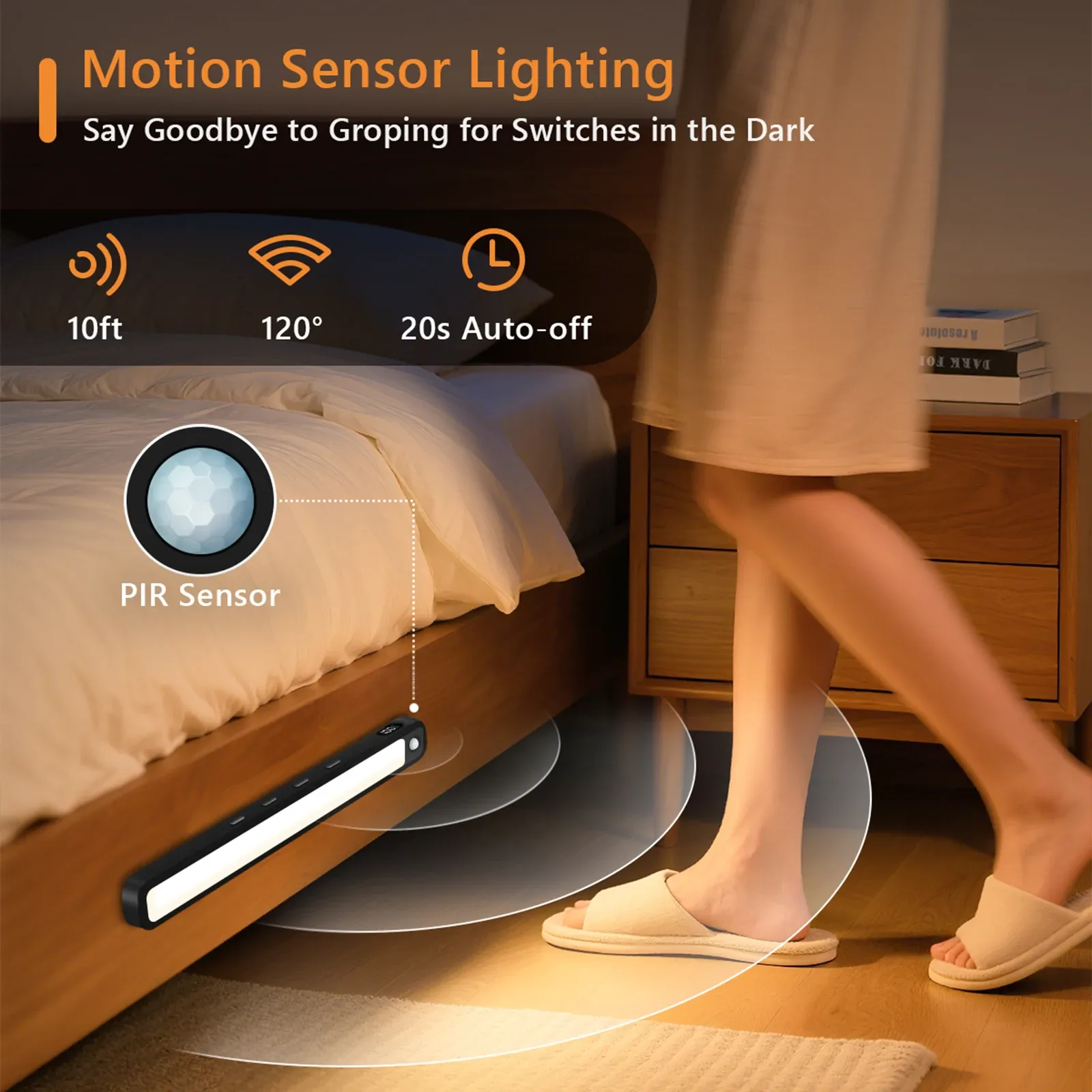 WILLED – Lampe d'armoire à détecteur de mouvement, rechargeable, 3 couleurs, barre lumineuse magnétique à intensité variable, veilleuse pour armoire, placard et bureau 3