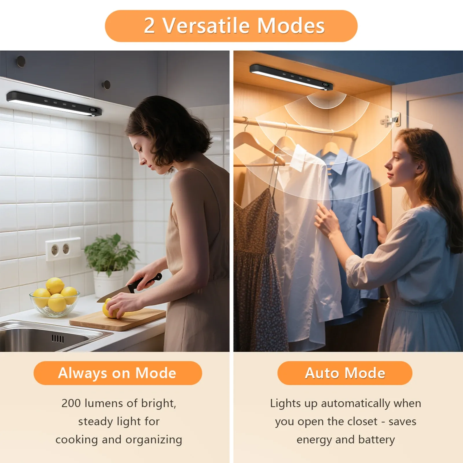 WILLED – Lampe d'armoire à détecteur de mouvement, rechargeable, 3 couleurs, barre lumineuse magnétique à intensité variable, veilleuse pour armoire, placard et bureau 2